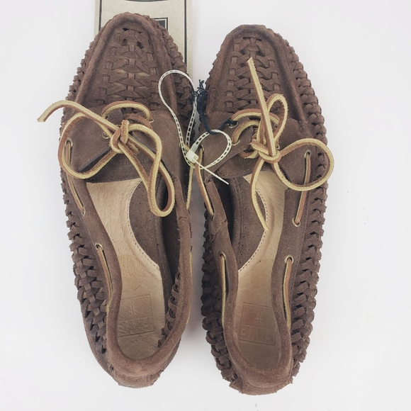 Frye Shoes Nwt Frye Brown Suede Quincy Woven Boat Shoes